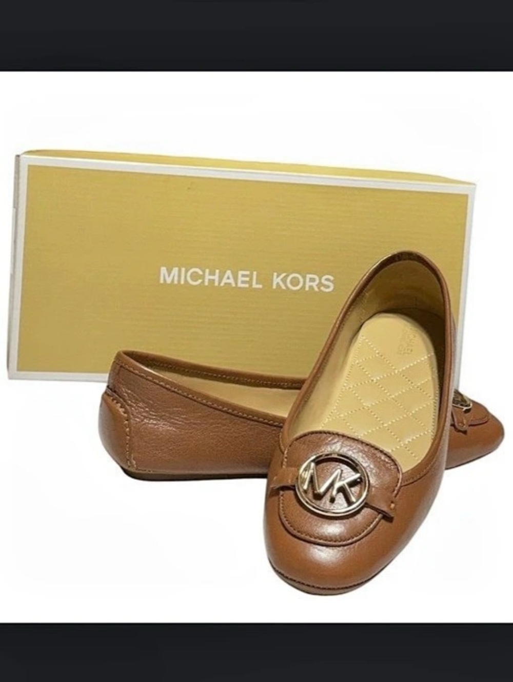 NEW Michael Kors Womens Lillie Moc Flats US 9.5 Leather Brown MK Logo With Box